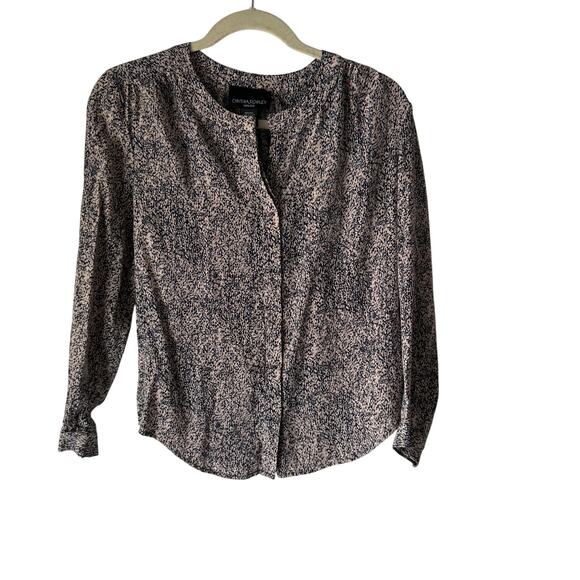 Cynthia Rowley Navy & Cream Abstract Silk Blouse XS Long Sleeve Minimalist - Picture 1 of 8